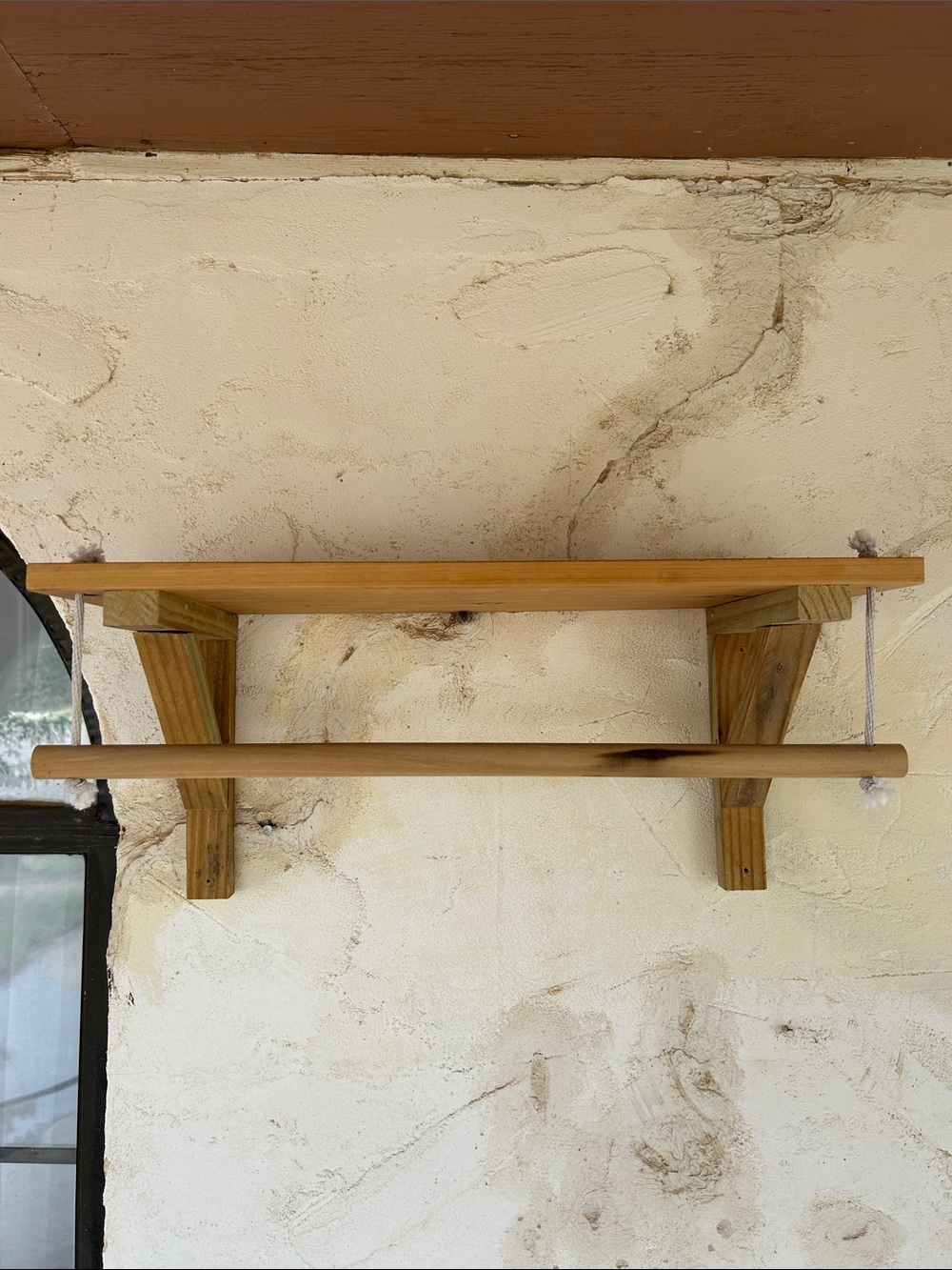 Natural Wood Wall Shelf with Dowels - Neutral Finish